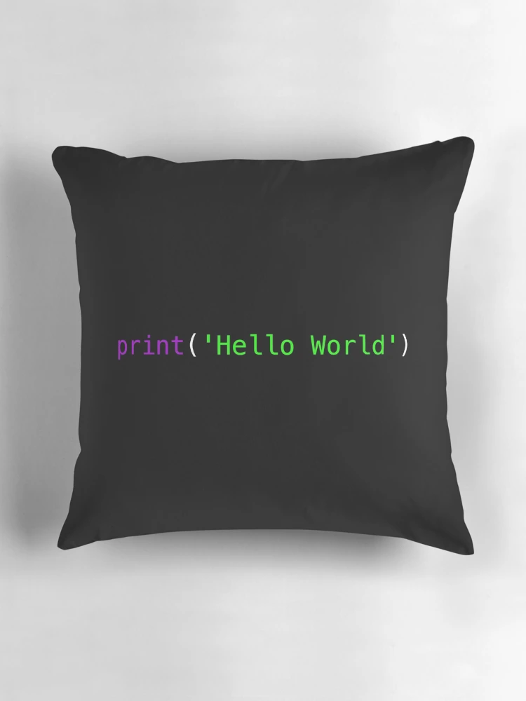 Thumbnail 3 of 4, Pillow, Python code - print('Hello World') - Hello World coding designed and sold by softbluehum.