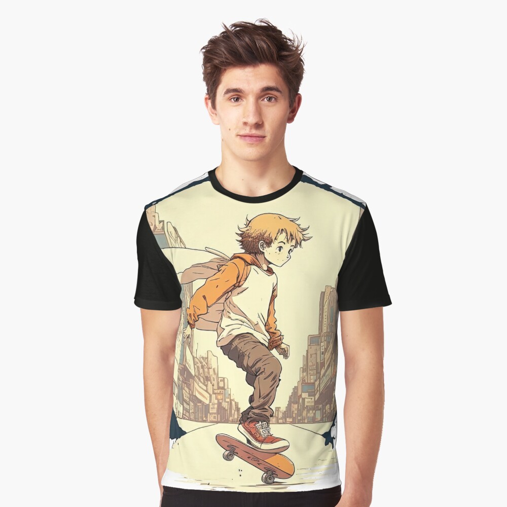 Anime Skateboard Retro Vintage, Anime Boy, Anime Skateboarding, Hand Drawn  | Kids T-Shirt