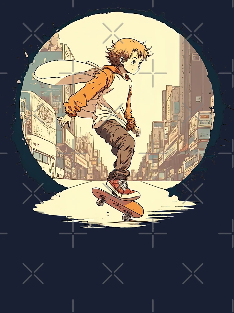 Anime Skateboard Retro Vintage, Anime Boy, Anime Skateboarding, Hand Drawn  | Kids T-Shirt