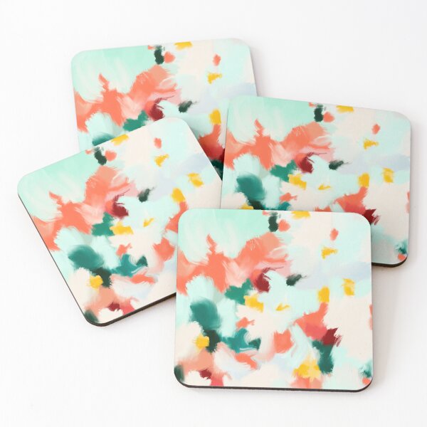 Item preview, Abstract in cream, clementine, and aqua Dreaming of summer blooms  designed and sold by Ilze Lucero.