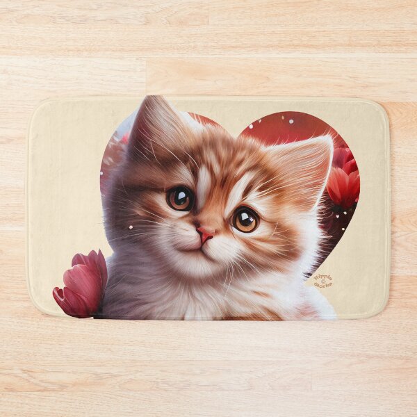 Item preview, Cuteness Overload Ginger Kitten in front of a red love heart with flowers by Orikall designed and sold by HippieWorks.
