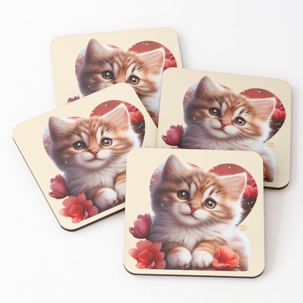 Item preview, Cuteness Overload Ginger Kitten in front of a red love heart with flowers by Orikall designed and sold by HippieWorks.