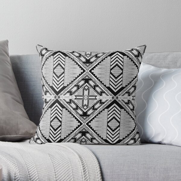 Vintage Black and White Geometric Tribal Chevron Throw Pillow