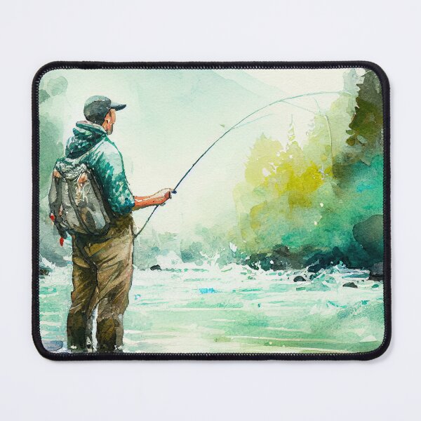 Fly Fishing in the Stream: Watercolor Painting | Poster