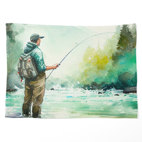 Fly Fishing in the Stream: Watercolor Painting Poster for Sale by  Tiberius404