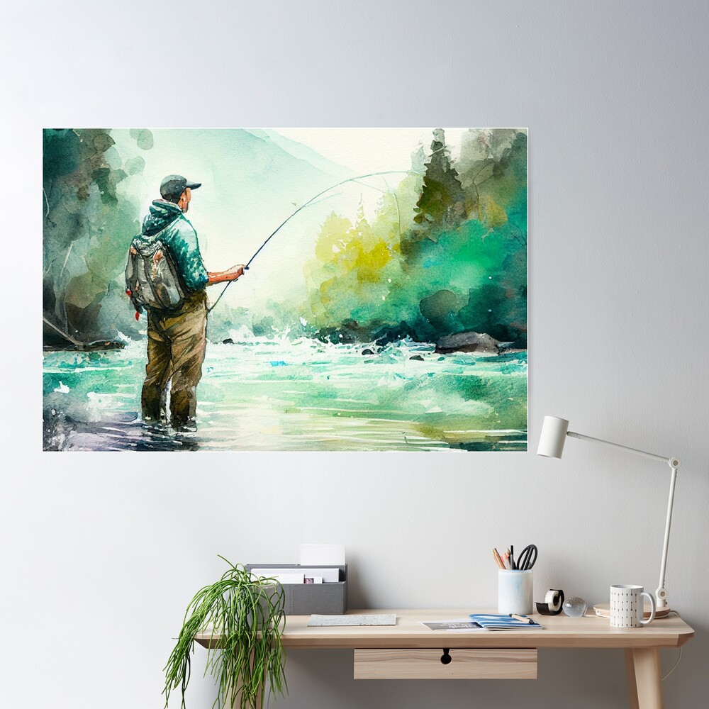 Fly Fisherman on Foggy Morning Canvas Fly Fishing Canvas Fly Fishing Wall  Art Fly Fishing Canvas Prints Rustic Home Decor unframed 