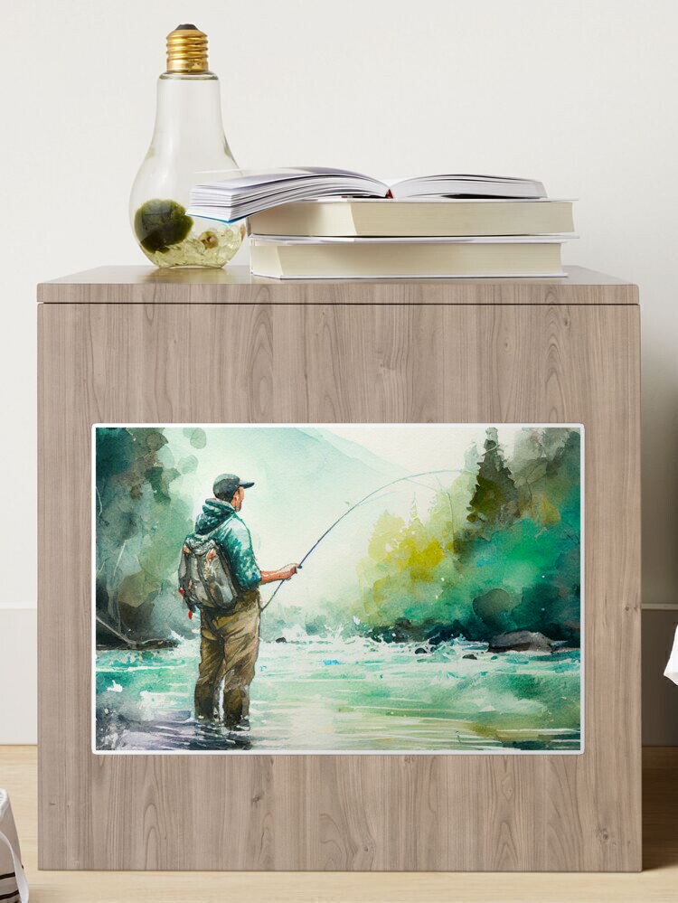 Fly Fisherman in a Watercolor Style Canvas, Metal, Acrylic, or Giclee  Quality Prints Mounting Hardware Included -  Finland