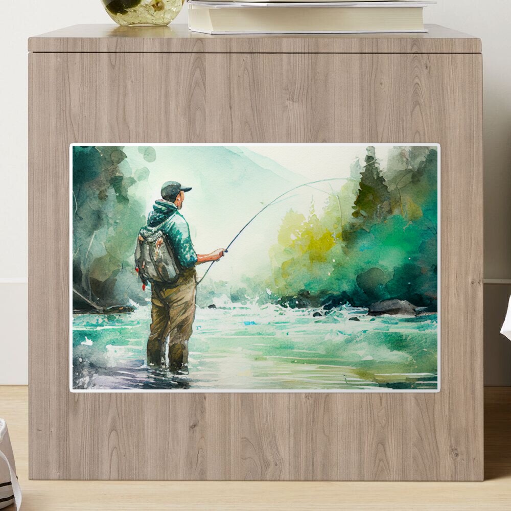 Flat Canvas Wall Art Print Well fed fly fishing widow funny river