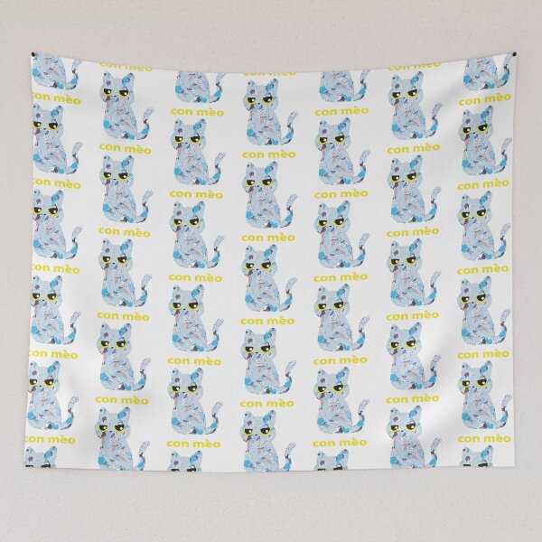 Item preview, Blue floral botanical flower yellow Vietnamese cat letter character designed and sold by Bird4771.