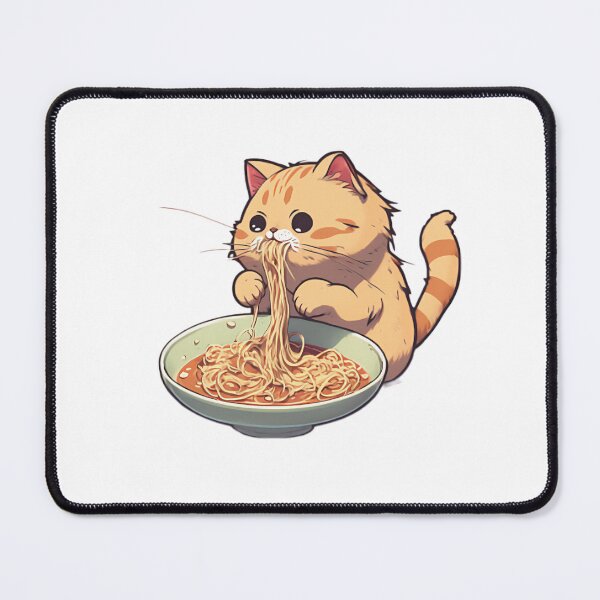 Aperçu de l'œuvre Chat mangeant des nouilles spaghetti créée et vendue par ArtiLush ⭐⭐⭐⭐⭐.