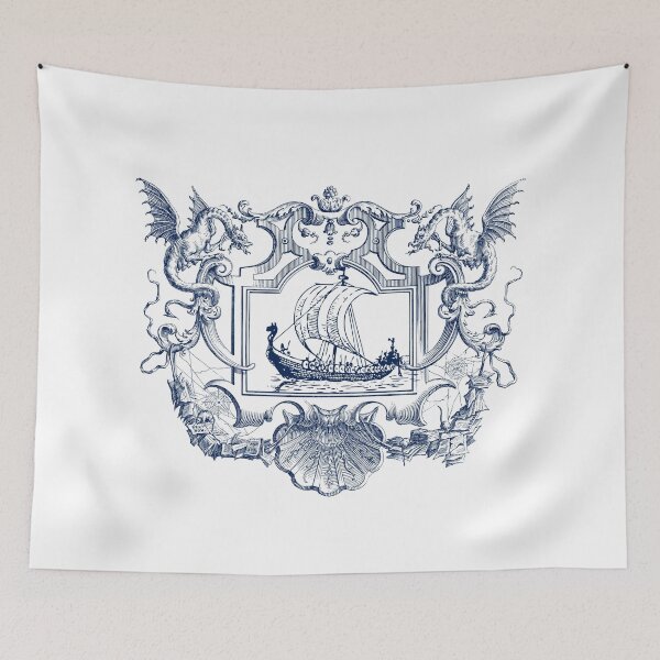 Item preview, Vikings and Dragons in Blue Tones designed and sold by VintageArtByIda.