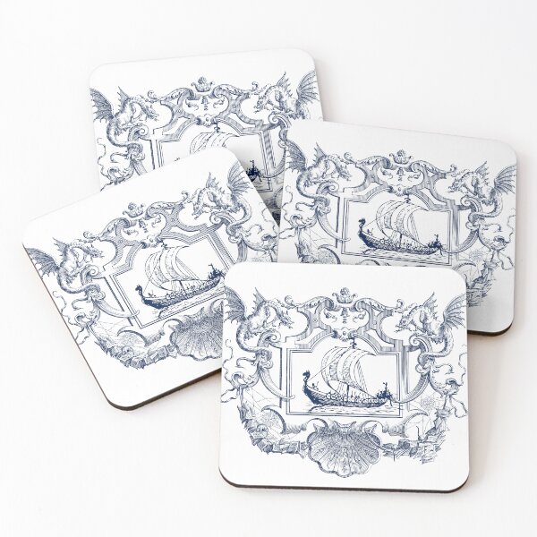 Item preview, Vikings and Dragons in Blue Tones designed and sold by VintageArtByIda.