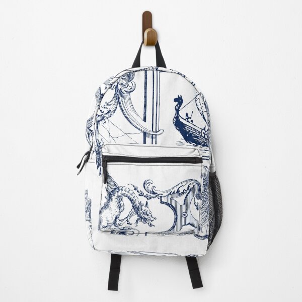 Item preview, Vikings and Dragons in Blue Tones designed and sold by VintageArtByIda.