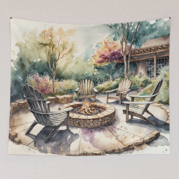 Item preview, Cozy Firepit Scene: Watercolor Painting designed and sold by Tiberius404.