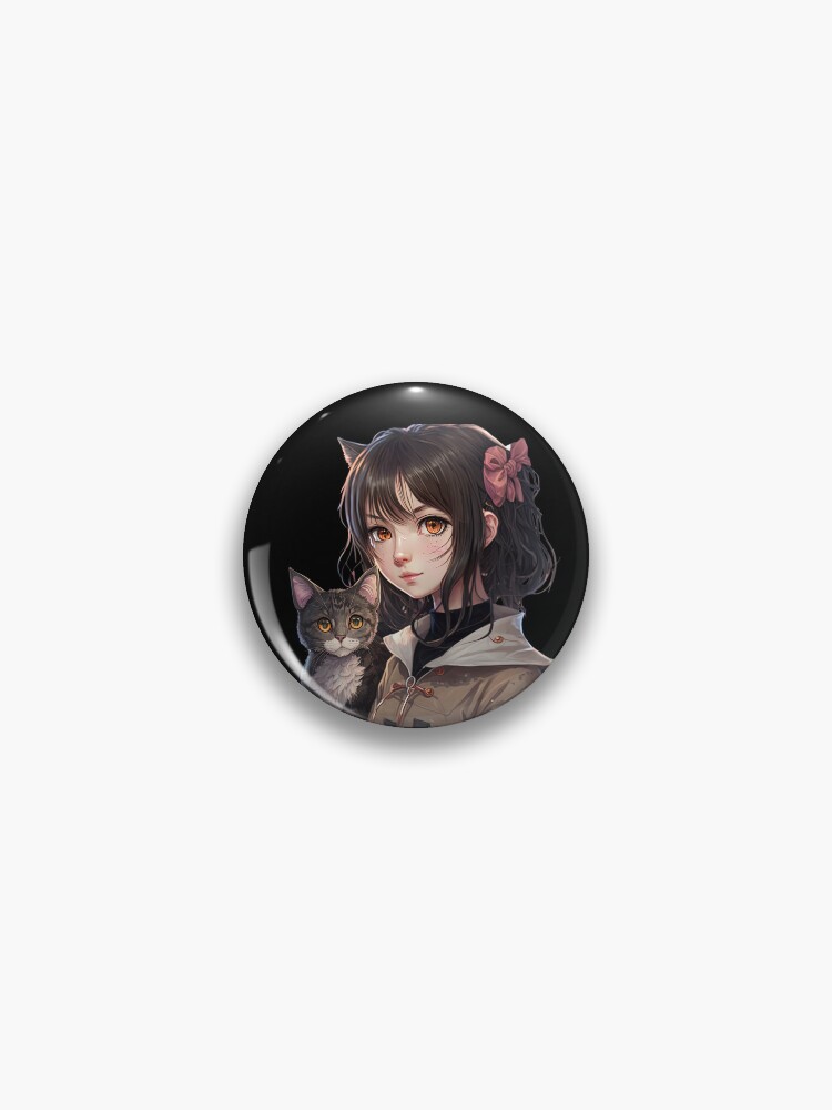 Cute anime girl holding her cat kawaii Japanese style cool design | Pin