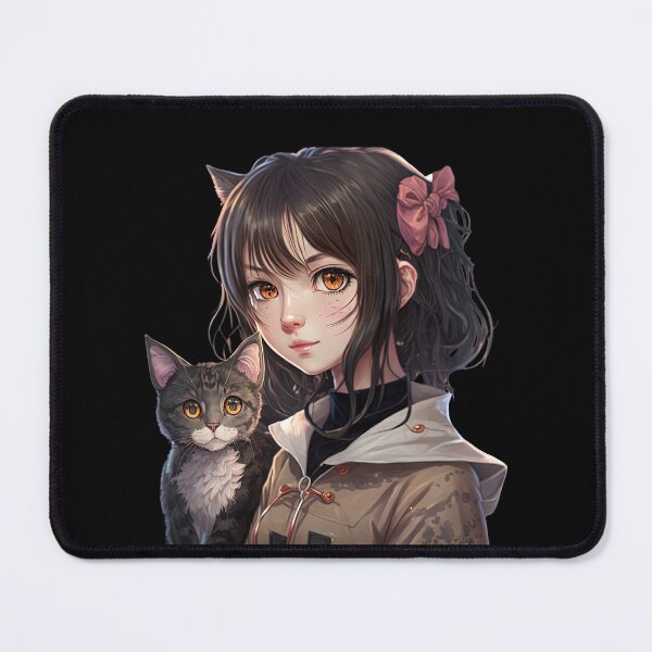 Item preview, Cute anime girl holding her cat kawaii Japanese style cool design designed and sold by AnimalArtPhotos.