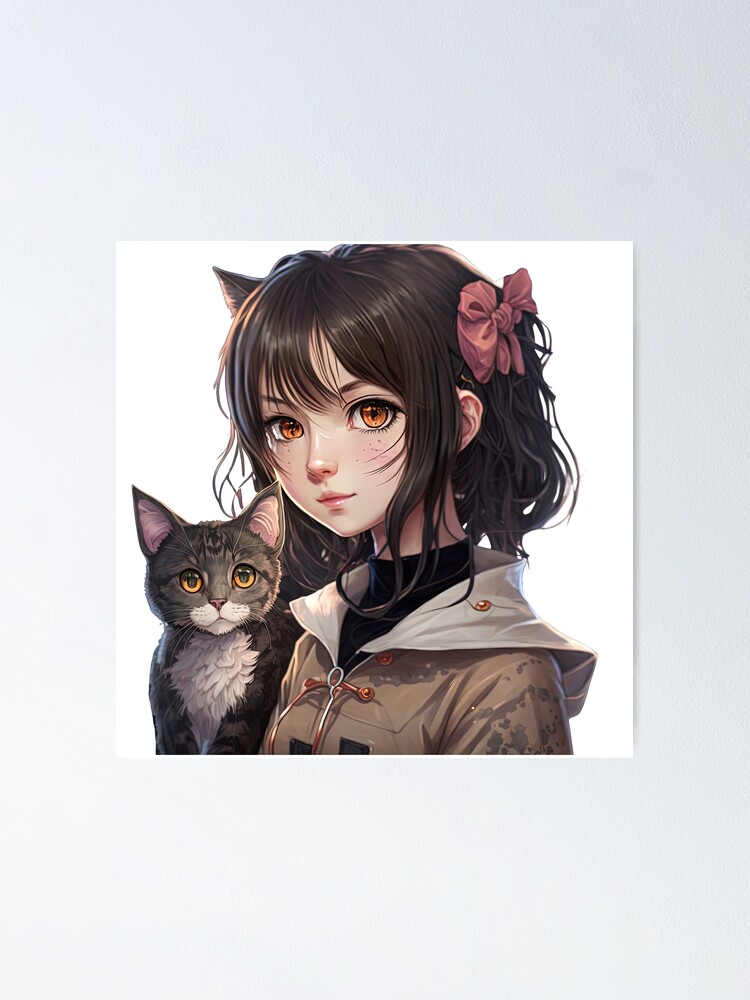 Kawaii Anime Neko Cat Girl in Black Hoodie Poster for Sale by, kawaii animes  