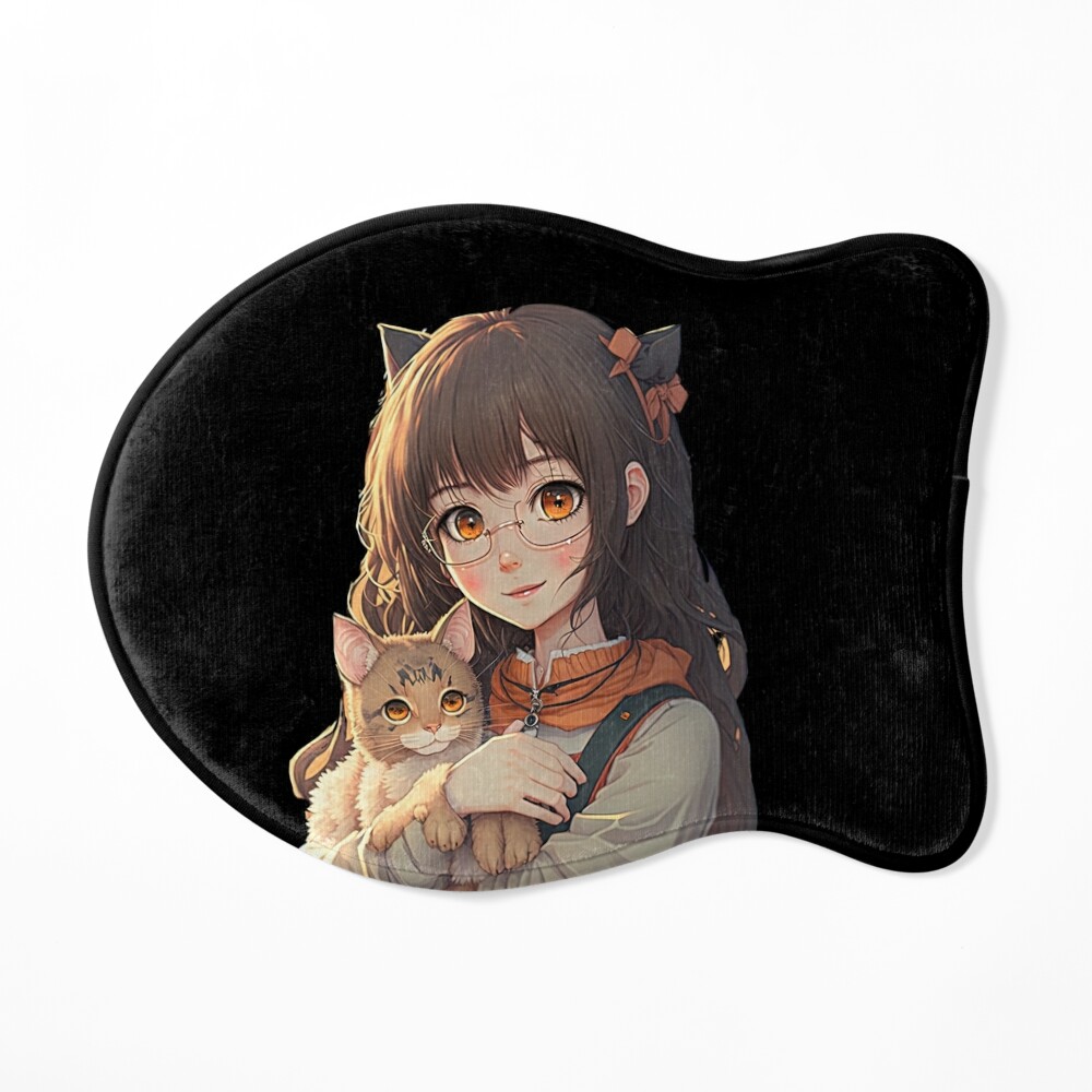 Cute anime girl with her cat kawaii Japanese style cool design