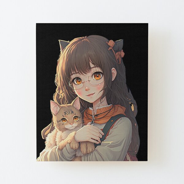 Cute anime girl with her cat kawaii Japanese style cool design