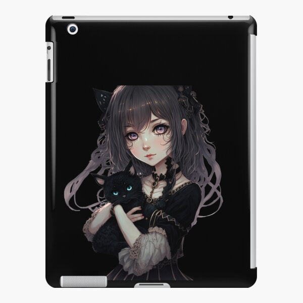 Cute gothic anime girl with her goth cat kawaii Japanese style cool design  | iPad Case & Skin