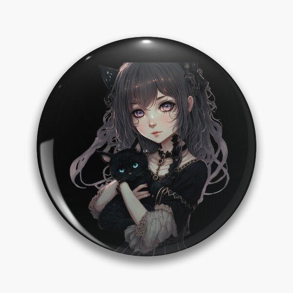 Cute gothic anime girl with her goth cat kawaii Japanese style cool design  | Greeting Card