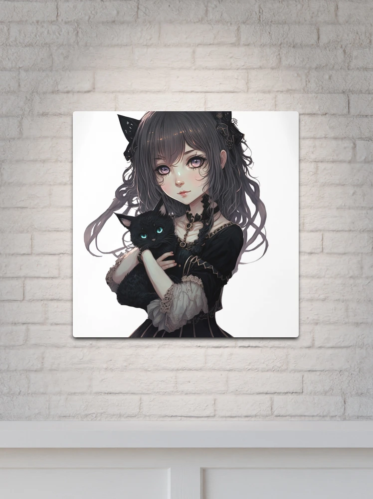 Cute goth anime girl with her gothic cat kawaii Japanese style cool design  | Poster