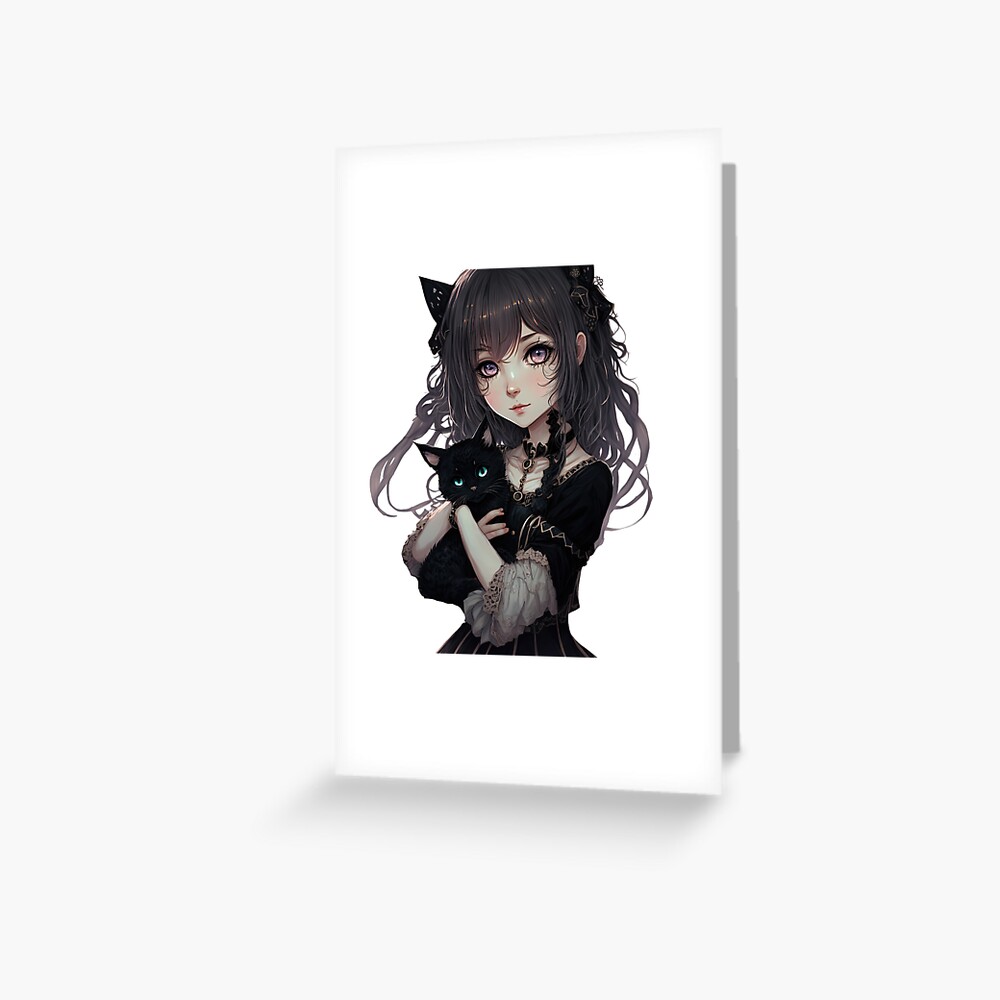 Cute gothic anime girl with her goth cat kawaii Japanese style cool design  Greeting Card for Sale by AnimalArtPhotos