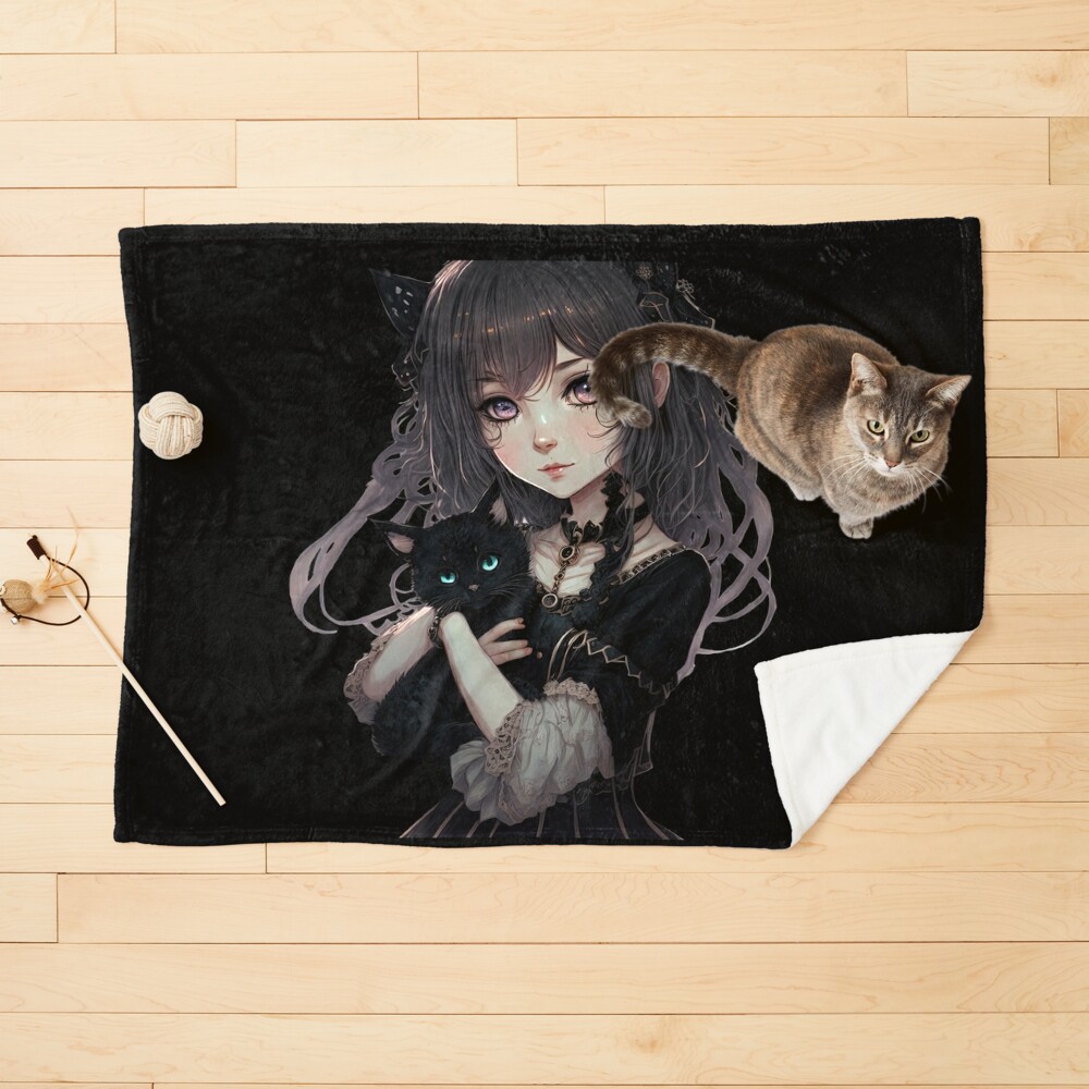 Cute gothic anime girl with her goth cat kawaii Japanese style cool design  | iPad Case & Skin