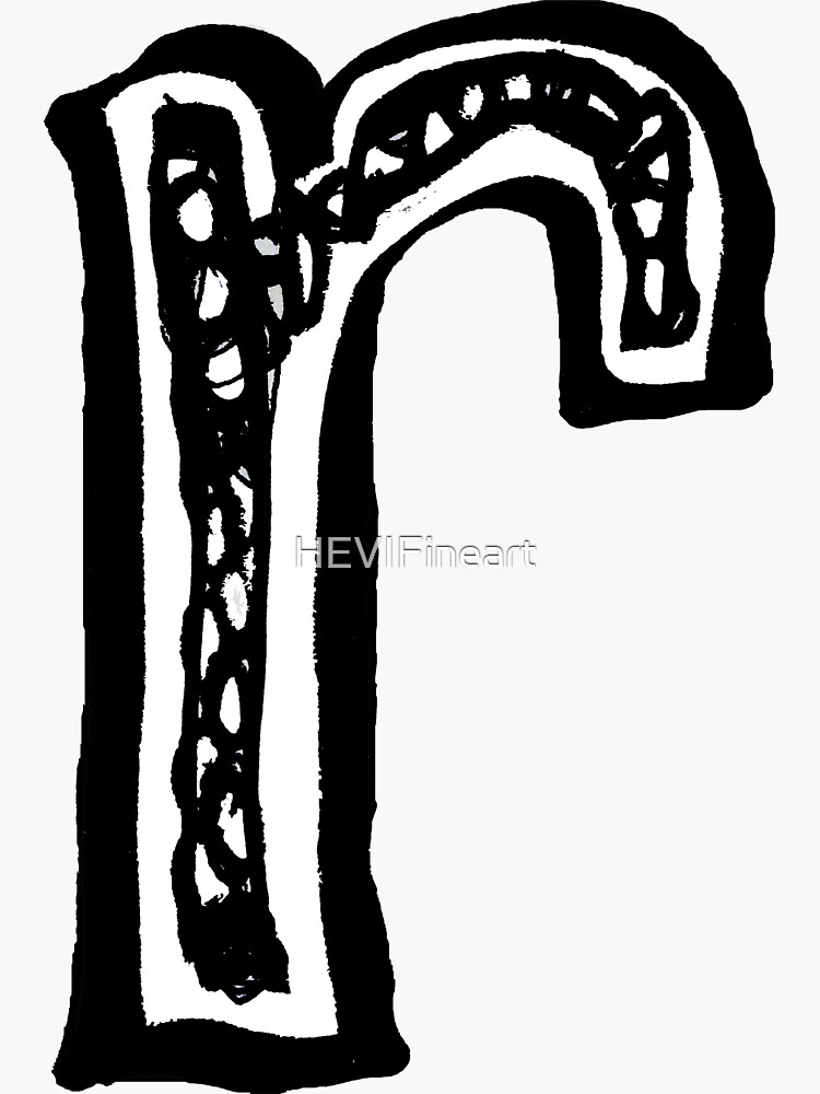 Lower case black and white alphabet letter R by HEVIFineart