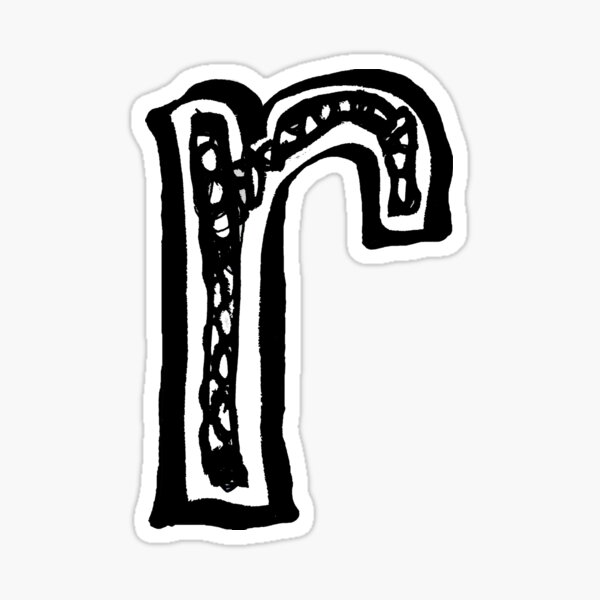 Lower case black and white alphabet letter R Sticker