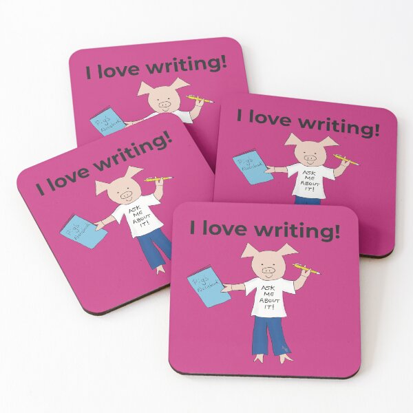 Item preview, I love writing! Left-handed writer.  Introverts in pink, writing designed and sold by PiggingJapan.
