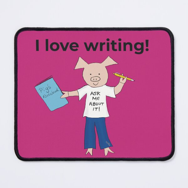 Item preview, I love writing! Left-handed writer.  Introverts in pink, writing designed and sold by PiggingJapan.