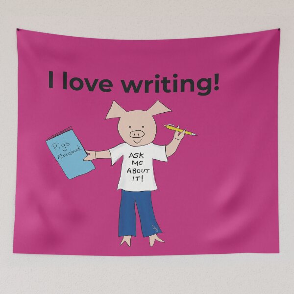 Item preview, I love writing! Left-handed writer.  Introverts in pink, writing designed and sold by PiggingJapan.