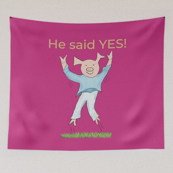 Item preview, He said yes! Pink, Engagement, proposal, moving in together, going steady, dating, celebrate, elated cute pig. Yes! designed and sold by PiggingJapan.