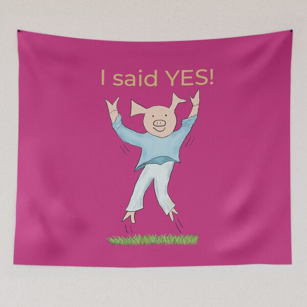 Item preview, I said yes! Pink, Engagement, proposal, moving in together, going steady, dating, celebrate, elated cute pig. Yes! designed and sold by PiggingJapan.