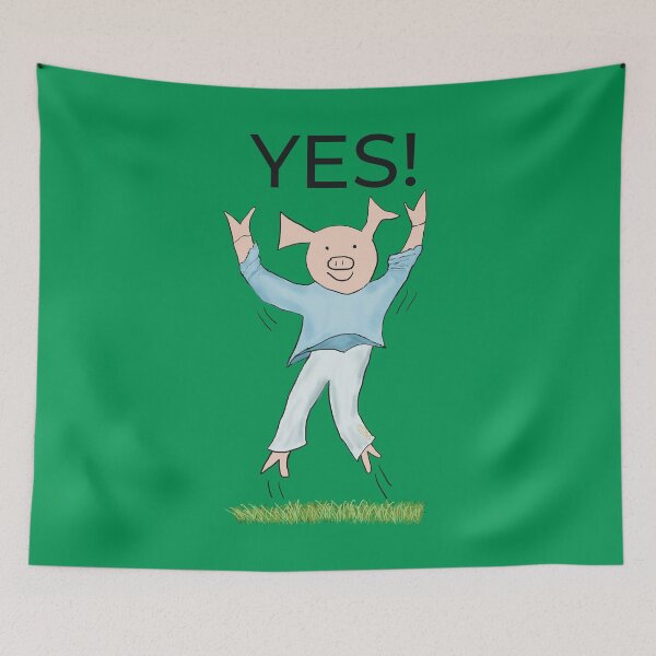 Item preview, Green, Yes! Joyful! Celebrating, elated cute pig.  Job offer, passing exams, passing your driving test. Yes! designed and sold by PiggingJapan.
