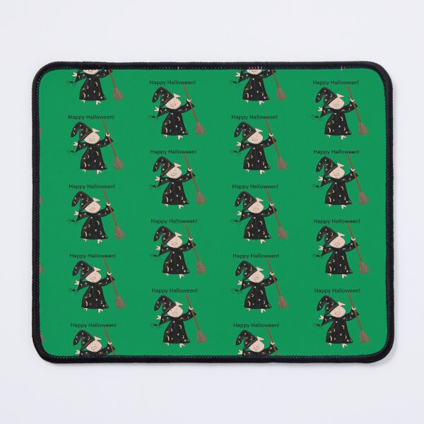 Item preview, Green, Halloween witch with broomstick and spider. Cute pig in fancy dress. Halloween designed and sold by PiggingJapan.