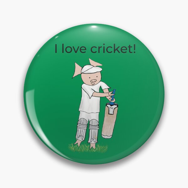 Item preview, Green, I love cricket! Left handed pig cricket player, batter, old school. Cricket designed and sold by PiggingJapan.