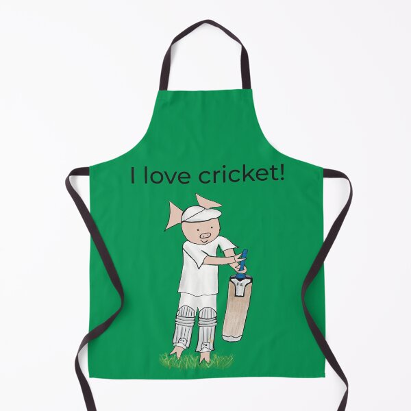 Item preview, Green, I love cricket! Left handed pig cricket player, batter, old school. Cricket designed and sold by PiggingJapan.