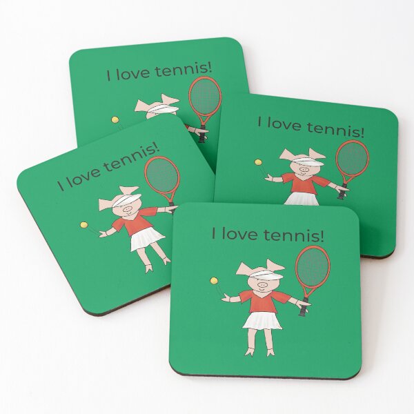 Aperçu de l'œuvre Vert, j'aime le tennis ! Cochon joueur de tennis. créée et vendue par PiggingJapan.
