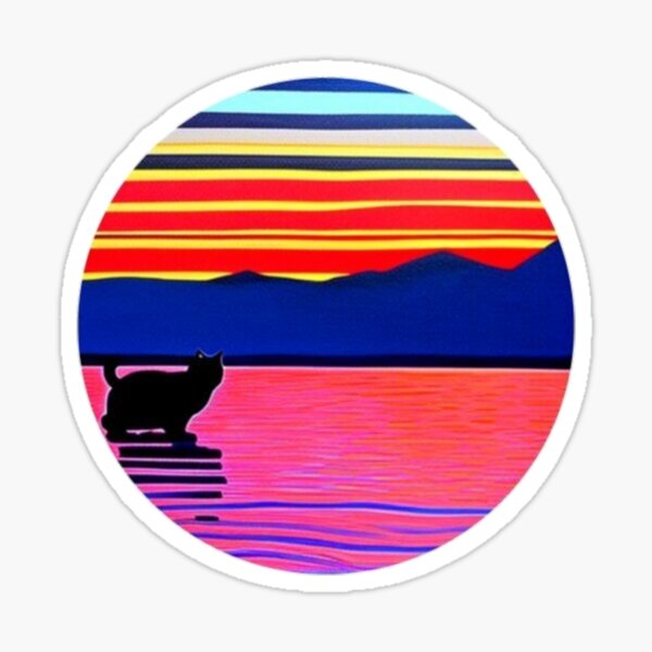 Cat with sunset with colourful background Sticker