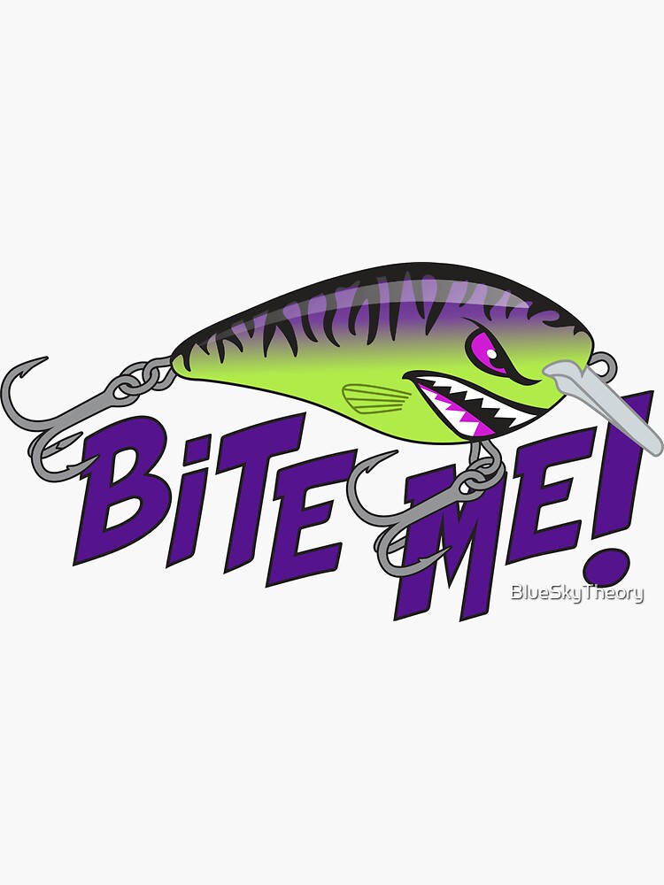Bite Me Fishing Lure Sticker - Tiger Pattern in Purple Chartreuse