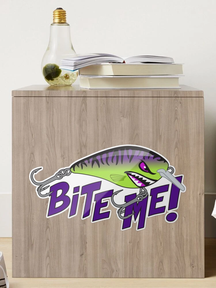 Bite Me Fishing Lure Sticker - Tiger Pattern in Purple Chartreuse Sticker  for Sale by BlueSkyTheory