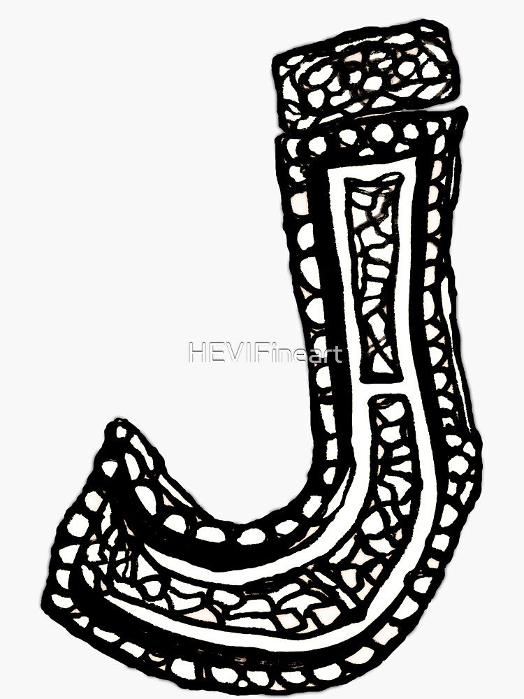 Lower case black and white alphabet letter J by HEVIFineart