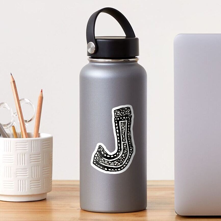 Lower case black and white alphabet letter J Sticker