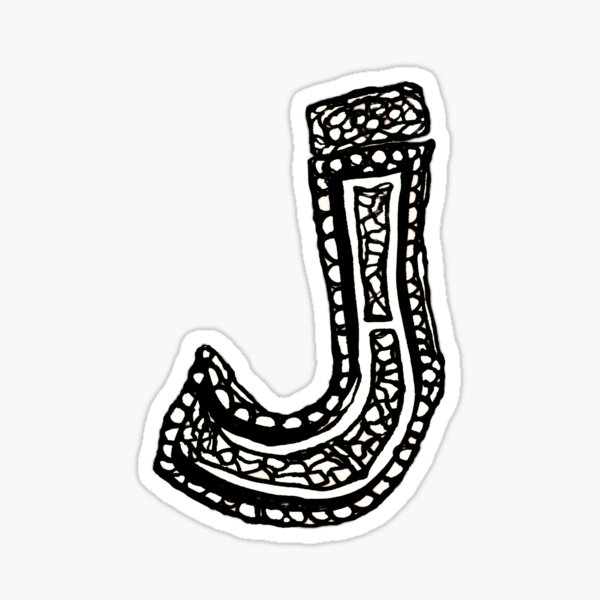 Lower case black and white alphabet letter J Sticker