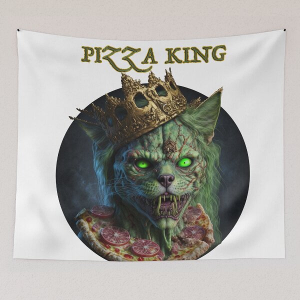 Item preview, Pizza King. Zombie cat.  Zombie cat with pizza around his neck. Horror genre. Nightmare character designed and sold by Anastasiia Yurevych.