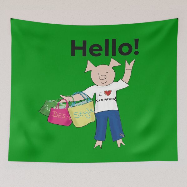 Aperçu de l'œuvre Vert, bonjour ! J'aime le shopping et la mode ! Cochon mignon. Achats créée et vendue par PiggingJapan.