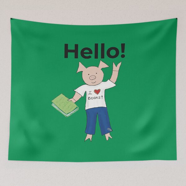 Aperçu de l'œuvre Vert, bonjour ! J'aime les livres et la lecture! Introverti de cochon mignon créée et vendue par PiggingJapan.