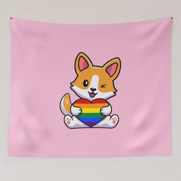 Item preview, Corgi with Rainbow Pride Flag Heart designed and sold by everything4eva.